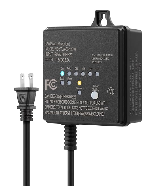 DEWENWILS 60W 120V AC to 12V DC Outdoor Low Voltage Transformer with Timer and Photocell Light Sensor Weatherproof Specially for LED Landscape Lighting Spotlight Pathway Light ETL Listed