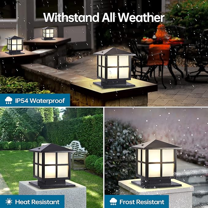 SLAWA Outdoor Post Lights Fixture Modern Yard Entry Outdoor Column Lights with Aluminum Housing Patio Pillar Lights Outdoor with Tempered Glass IP65 Waterproof