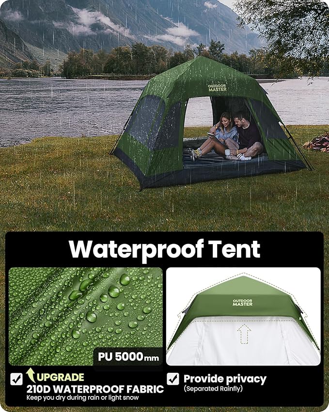 OutdoorMaster Updated Camping Tents 4/6 Person Camping Tent with Blackout Shelter Technology Easy Setup in 60 Seconds Weatherproof Pop Up Tent with Top Rainfly Instant Cabin Tent