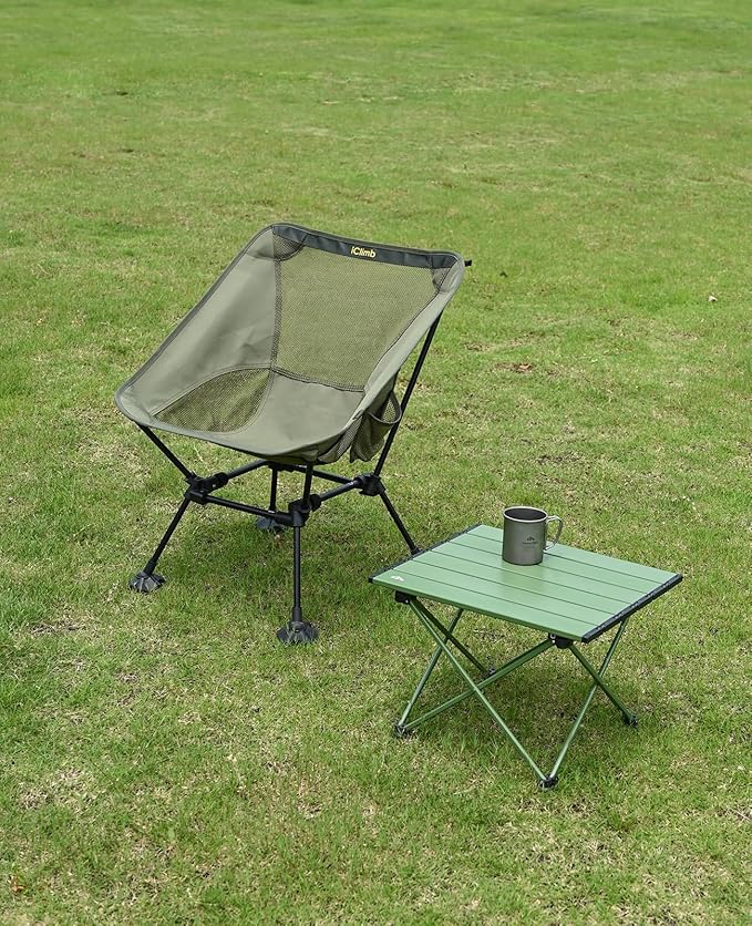 iClimb 1 Folding Table and 2 Anti-Sinking Chair Bundle Ultralight Compact for Adults Outdoor Beach Backpacking Hiking Camping Beach Concert Party Adventuring