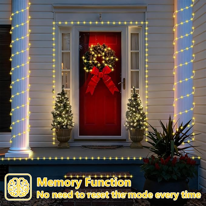 YEGUO Solar Valentines Light Outdoor Waterproof 66ft 200 LED Warm White Rope Lights 8 Modes Tube Christmas String Lights in Clear Thin Tube