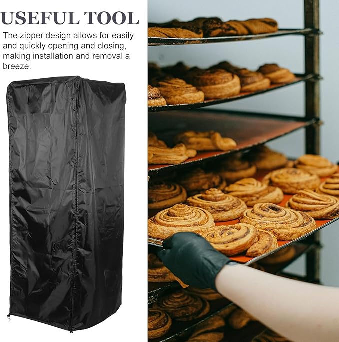 Large Bread Pan Rack Cover 210d Oxford Cloth with Zipper 59x72x163cm Black Bakery and Commercial Kitchen Dust Cover for Tray and Bun Racks