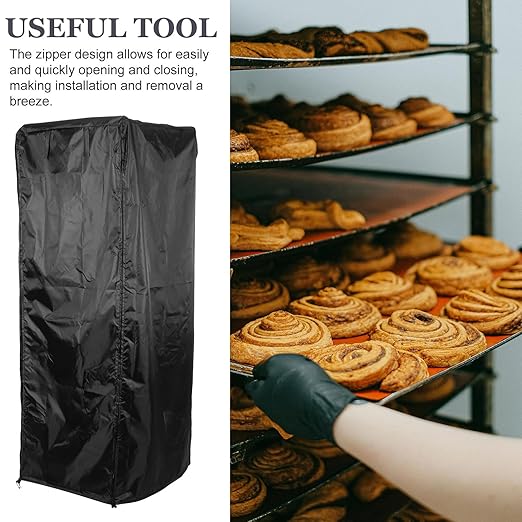 Tofficu Heavy Duty Oxford Cloth Bun Pan Rack Cover with Zipper Large 210d Dustproof Bread Tray Rack Protector for Bakery and Kitchen Use Black 59x72x163cm