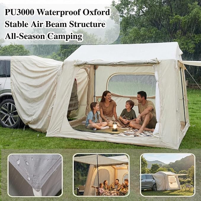 Inflatable SUV Tent for Camping 4–6 Person Air Tent with Pump 5 Min Easy Setup Blow Up Tent PU3000 Waterproof Oxford 4 Season Glamping Tent Standalone Car Camping Shelter