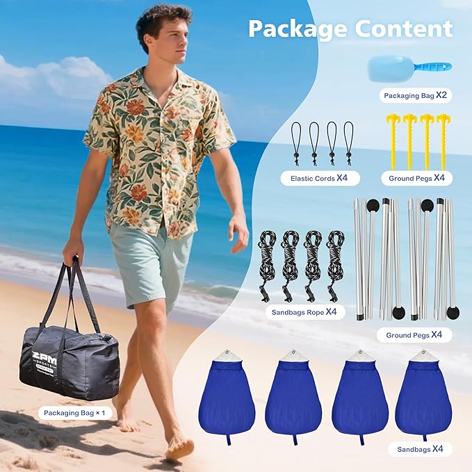 2PM SPORTS Beach Tent Canopy with UPF50+ UV Protection Outdoor Large Beach Sun Shade Shelter for Family Picnic Camping Travel Shore Fishing 8 Sandbags Sand Shovel (Areca Palm 10x10 FT)