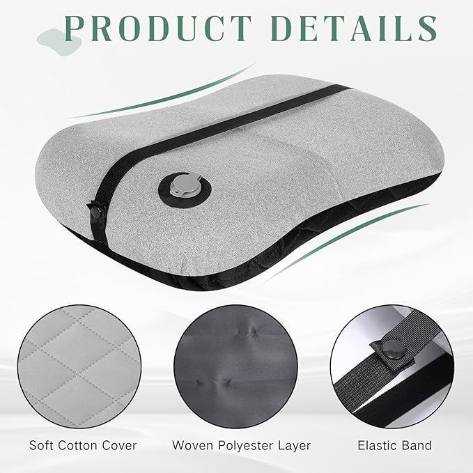 2 Pack Inflatable Travel Camping Pillow with Removable Cover Backpacking Blow up Neck Air Pillow Compressible for Lumbar Support Travel Hiking(BlackGrey)