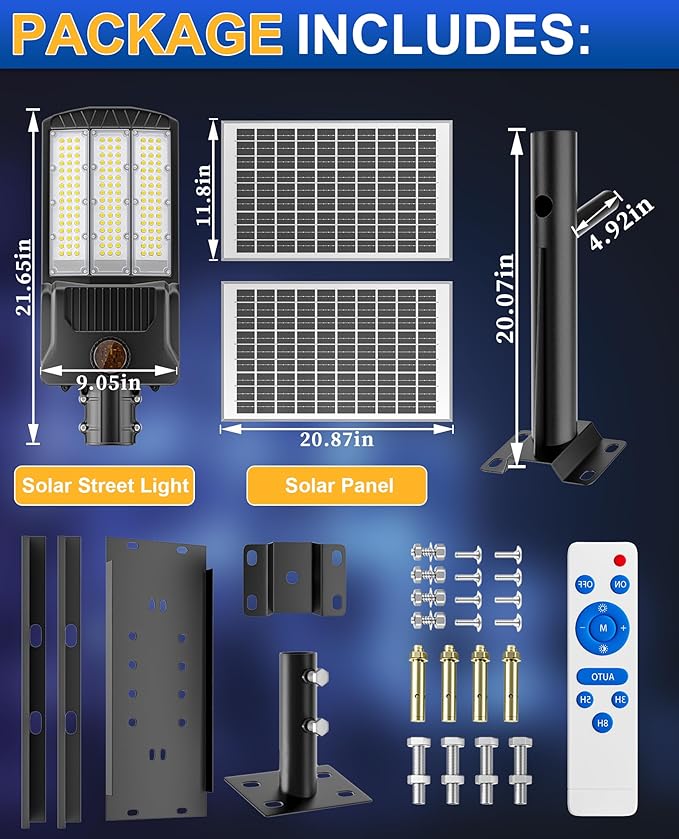 JAYNLT Y-11000W Solar Street Lights Outdoor850000LM 6500K High Powered Commercial Parking Lot Lights Dusk to Dawn Waterproof Solar Security Flood Lights for Driveways Basketball Courts
