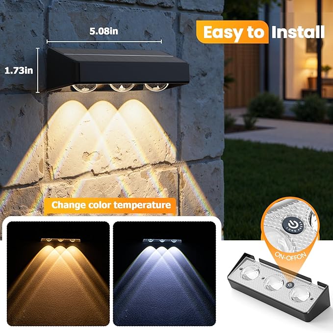 NIORSUN Solar Fence Lights8 Pack Solars Deck LightRGB ColorOutdoor Bulb Waterproof Led IP65Power Patio Lamp with Lenses for Outside/Backyard/Railing/Yard(Black)