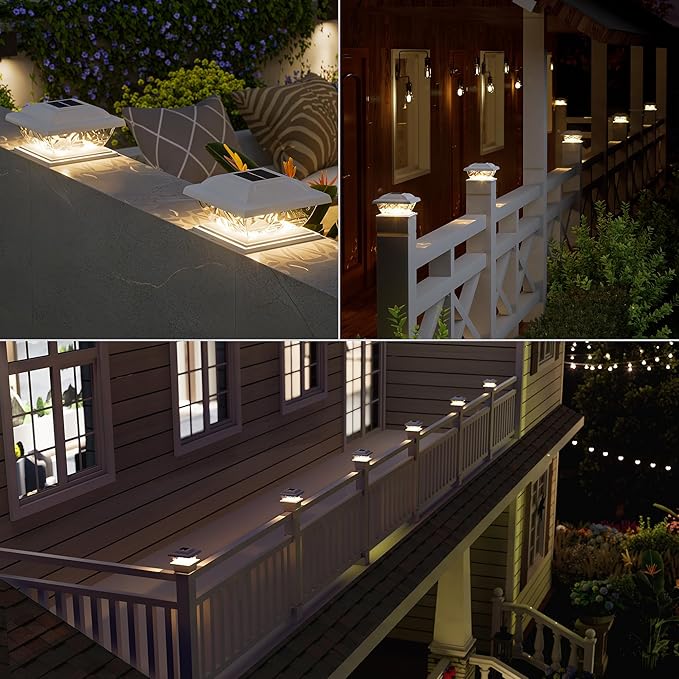 Brizled Solar Post Lights 6 Pack LED Solar Fence Cap Lights for 4x4 5x5 6x6 Wooden Posts Warm White Fence Top Post Light Column Landscape Outdoor Lighting for Outside Garden Patio Yard