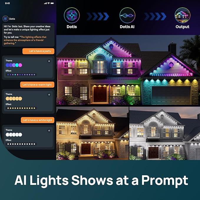 Linkind Permanent Outdoor Lights HP5Smart AI RGBTW 150ft Christmas Lights 85 Scenes Modes for Daily Holiday Christmas DecorationsIP67 Waterproof Compatible with AlexaGoogle Assistant