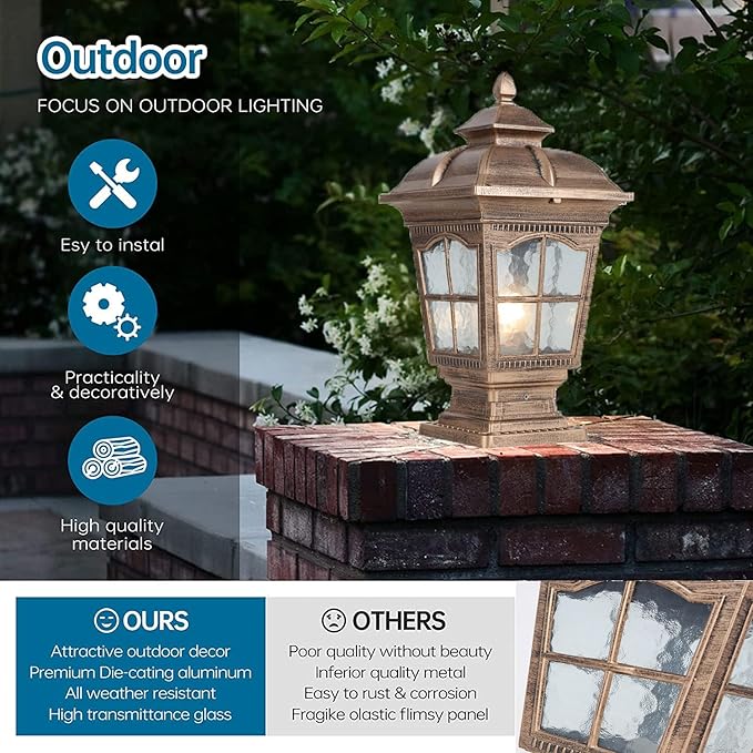 Outdoor Column Lights IP65 Waterproof Pillar Lights Outdoor Post Lights Fixture Glass Aluminum Antirust Column Lamp for Garage Pavilion Courtyard Park Lighting