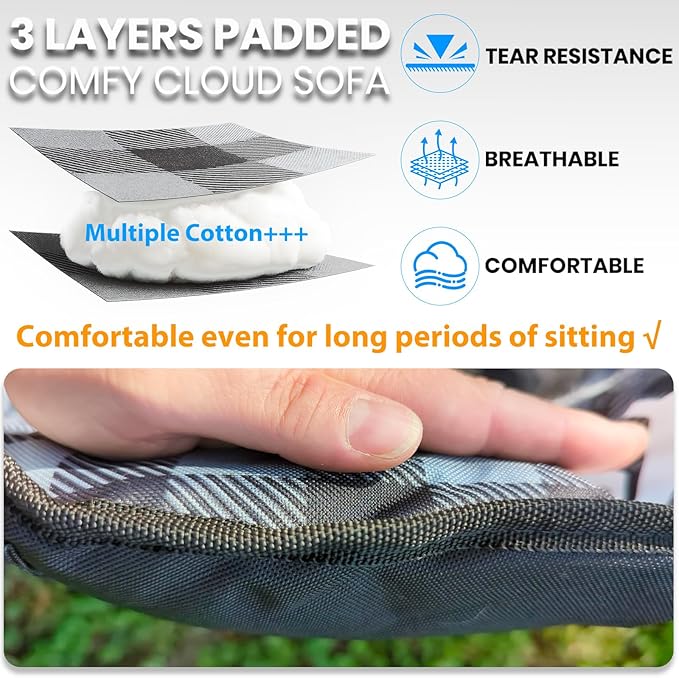 Padded Double Camping Chair Folding Loveseat 2 Person Camp Chair Heavy Duty Lawn Chairs Camping Couch Outdoor Sofa