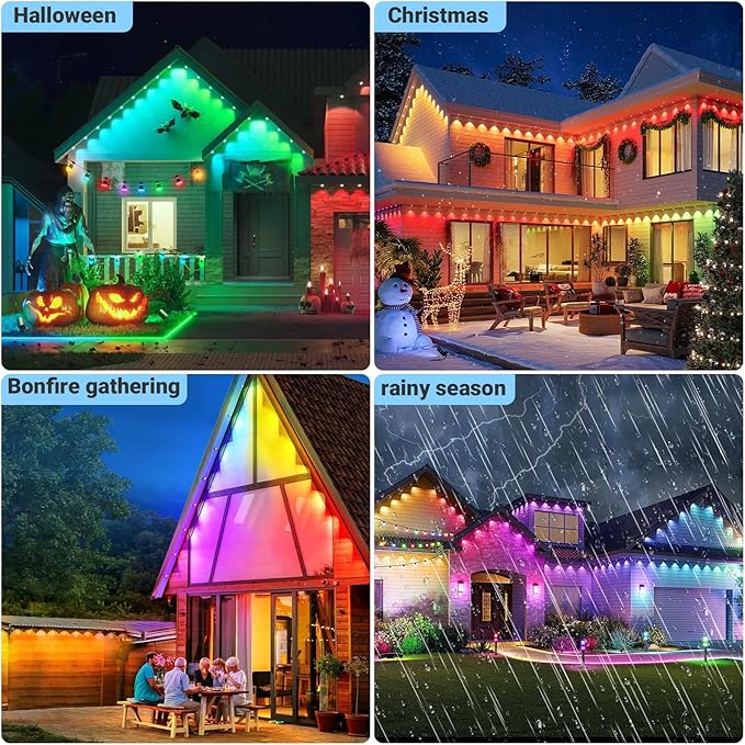 150FT Permanent Smart RGB LED Eaves Outside Lights Music Sync Timing Function Remote Control and IP67 Waterproof LED Outdoor String Lights for All Holiday