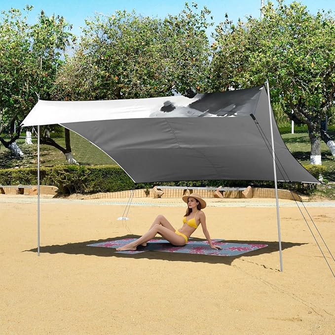 Cute PandaCamping Sun Shelters 9.2 x 10.5 FT Beach Canopy Tent Sun Shade with Carrying Bag for Camping Trips Fishing Backyard Fun or Picnics 21341036