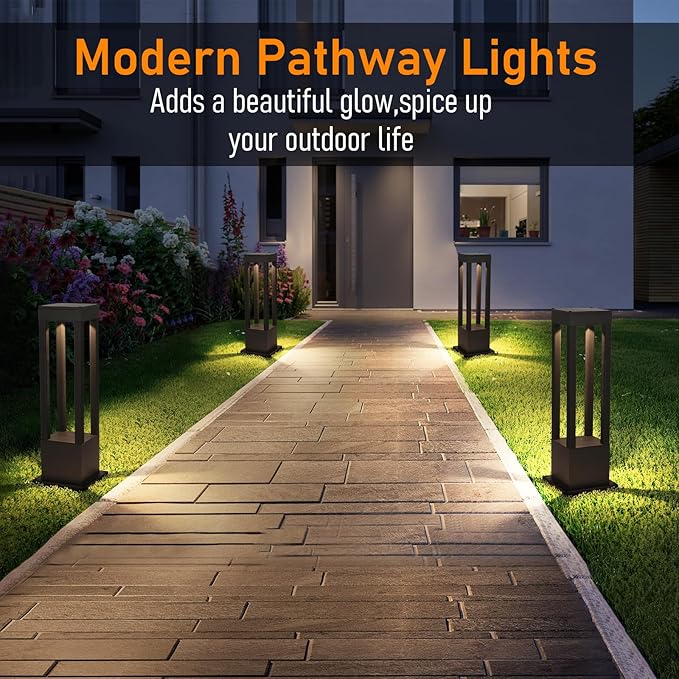SLAWA Outdoor LED Post Light 23.62 Black Square Exterior Lawn Path Lights with 3000K Warm Light Aluminum Landscape IP65 Waterproof Lantern Column Lamp Patio Courtyard Walkway Garden Bollard Lighting