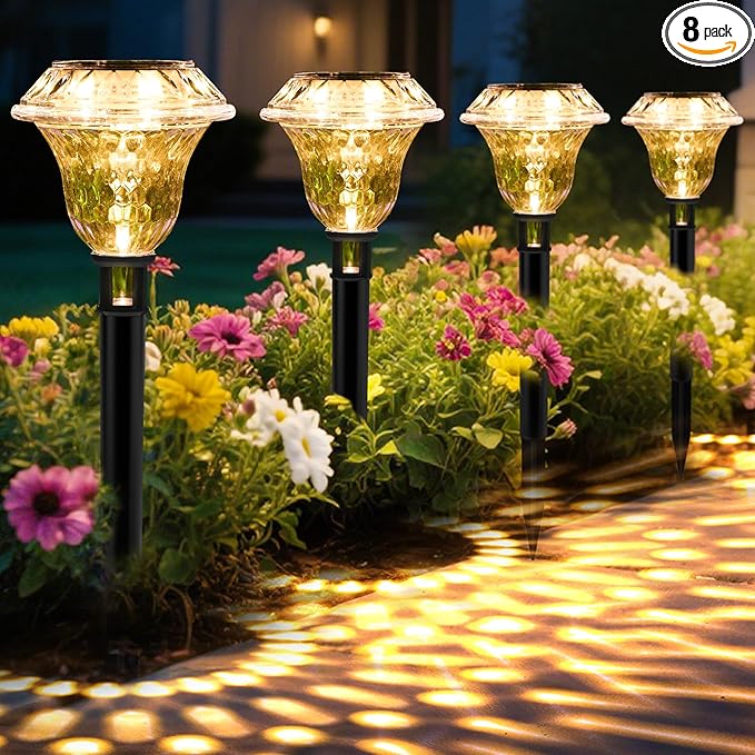 Solar Pathway Lights Garden Decor for Yard Solar Garden Lights for Outside Waterproof Landscape Lighting Garden Decorative for Walkway Driveway Yard Landscape Lawn (8 Pack Warm White)