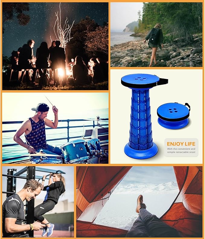 Adjustable Retractable Portable Collapsible Folding StoolCompact Telescoping Stool for Adults Heavy Duty with Load Capacity 770 lbs Chair Camping Travel Hunting (Blue) HX20210818