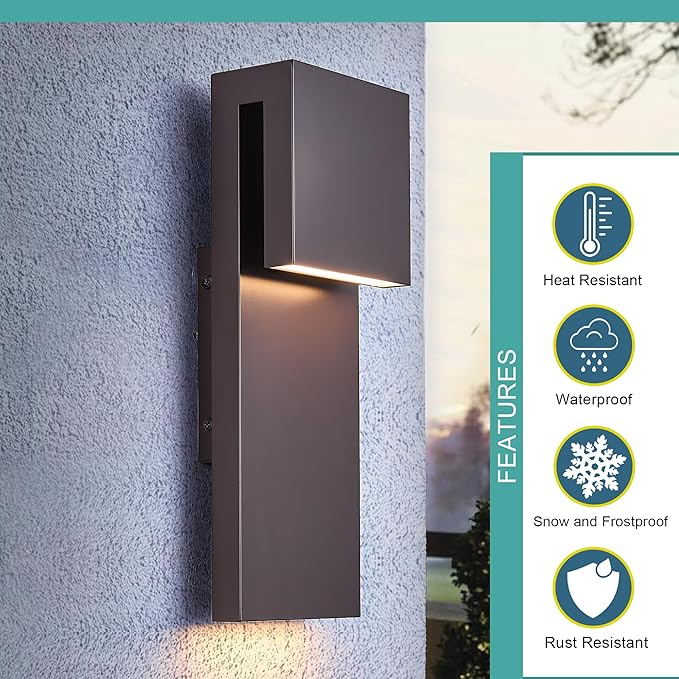 Modern Outdoor Indoor Integrated LED Wall Sconce 2-Light Total 17WBronze Finish1600 Lumens3000 Kelvin90 CRI DimmableInput 120-277VWeatherproof for Global Front Porch Decor Use.
