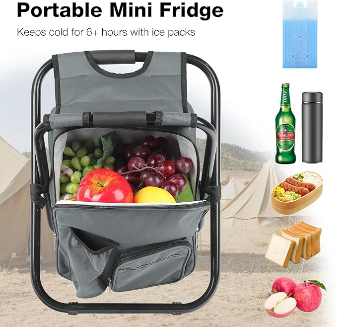 Portable Backpack Stool Cooler Chair for Adults Heavy Duty 350lbs Lightweight Folding Detachable Large Camping Seat Backpack Cooler Chair for Fishing Hunting Travel