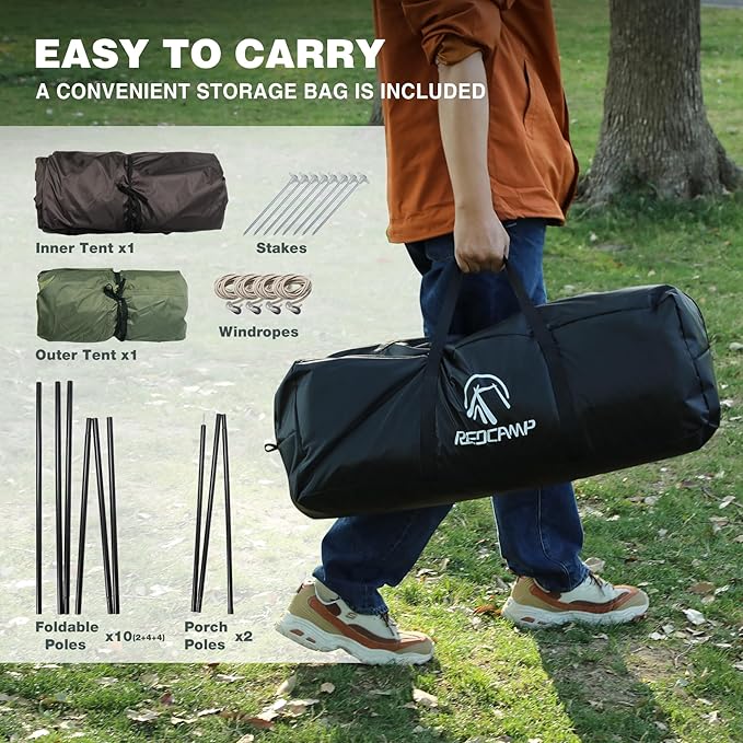 REDCAMP 6 Person Tent for Camping Parties Easy Setup Large Waterproof Windproof Family Cabin Tents with Porch 10'X7'X78in(H)