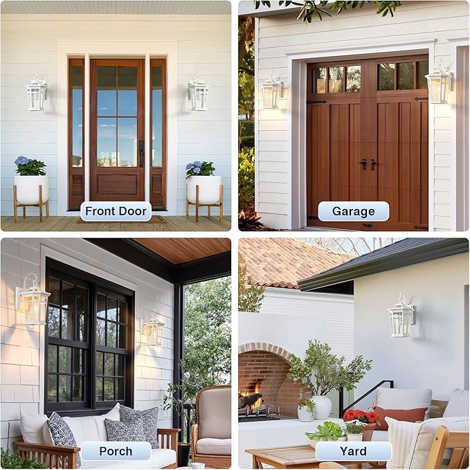 VIANIS Large Dusk to Dawn Outdoor Wall Lights White Exterior Wall Light 100%Aluminum Waterproof Front Door Light Fixture Outdoor Modern Outside Garage Lights Fixtures with Tempered Glass for House