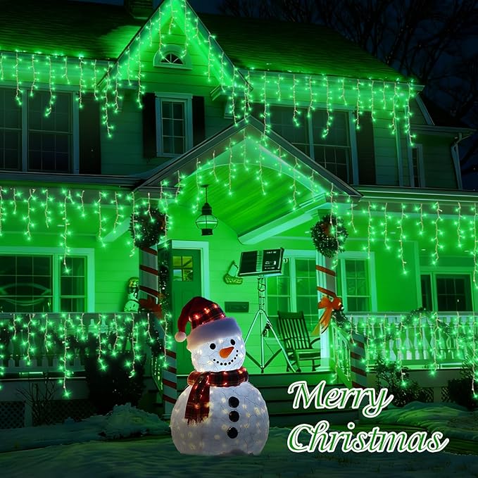 QITONG Green Icicle Lights 33ft 400 LED String Lights Outdoor with 8 Modes Clear Wire Connectable Christmas Lights Plug in Indoor