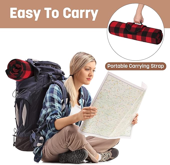 Tirrinia Waterproof Outdoor Blanket with Sherpa Lining Windproof Triple Layers Warm Comfy Foldable for Camping Stadium Beach Picnic Grass Concerts Car Dog 51''X 59'' &amp 59''X 80''