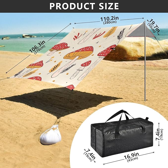 Mushroomcore Cottagecore Magic Fairycore Camping Sun Shelter Beach Tent Portable Beach Sun Shade Outdoor Canopy for Camping Trips Fishing Picnic