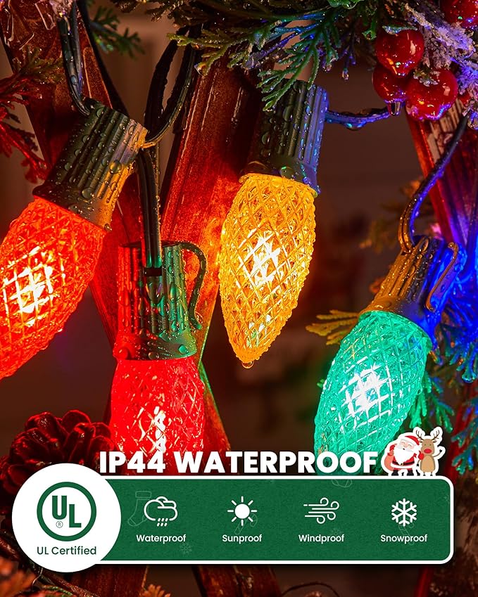 Brightown C9 Light Strand 50FT Green Cord Outdoor String Lights Christmas Stringer with 12 Socket Spacing C9/E17 Intermediate Base Indoor/Outdoor Stringer Set for Christmas Decor Patio