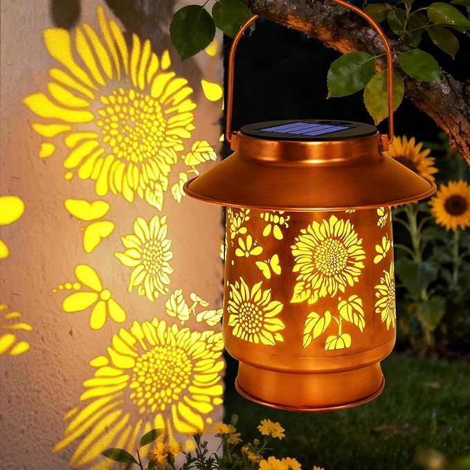 Sunflower Solar Lanterns Outdoor Waterproof Garden Decor Birthday Gifts for Women Mom GrandmaMetal Hanging Solar Lights Outside Decorative for Yard Patio Backyard Pathway Porch