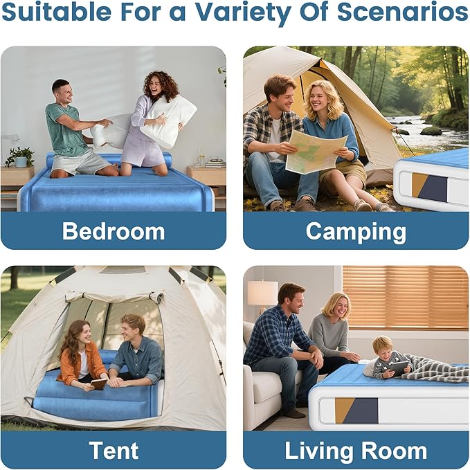 Queen Air Mattress with Built-in Pump 18'' Raised Self Inflatable Mattress Portable Flocked Top Blow up Air Bed Quick Inflation &amp Deflation Inflatable Mattress for Home Guests &amp Camping 7
