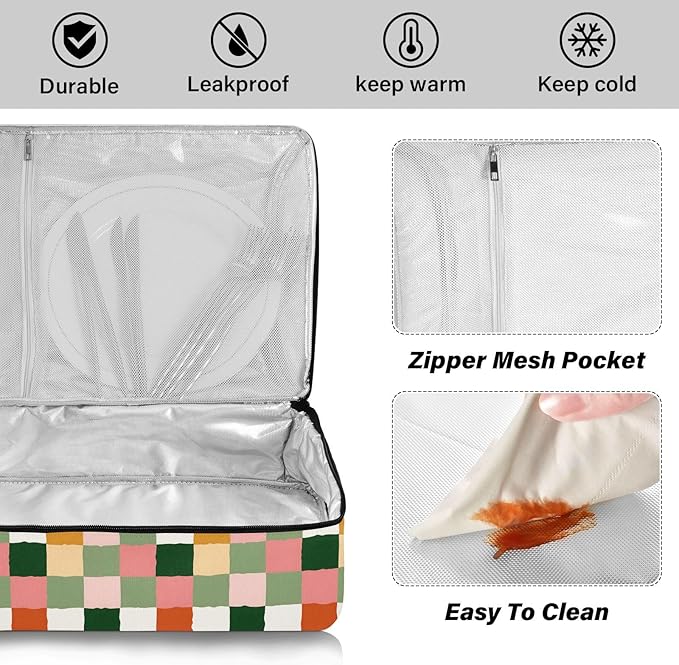 Casserole Carrier Cute Checkered PatternInsulated Casserole Carrier for Hot or Cold Food Thermal Lunch Tote for Potluck Parties Picnic Beach Fits 9 x 13 Inches Baking Dish