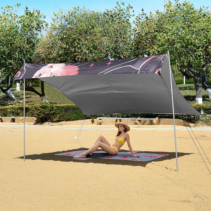 ALAZA Cat Kitten Crown Beach Tent Sun Shelter UPF50+ Protection Beach Shade Canopy w/ 4 Sandbags for Outdoor Camping Fishing Backyard Fun Picnic 10x9 ft