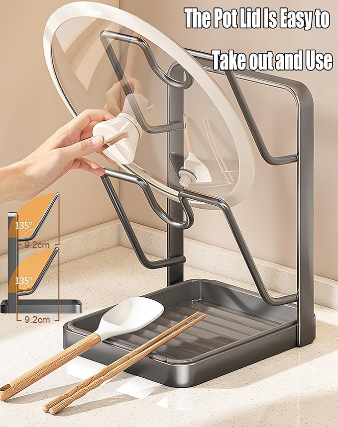 Kitchen Pot Lid Storage Rack with Drip Tray - Lid Holder Organizer While Cooking with U-Shaped Racks for Countertop - Prevent the Pot Lid from Slipping and Oil from Splattering