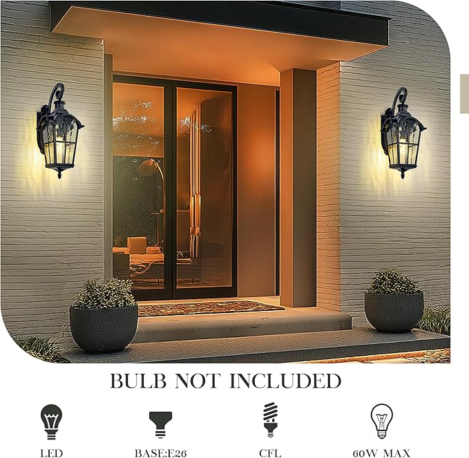 Emliviar 24 Motion Sensor Outdoor Light Fixtures Wall Mount Aluminum Exterior Porch Light in Black Finish with Gold Edges Outside Wall Light with Water Glass WE305BL-SE BG-SW