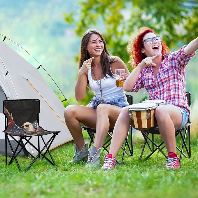 4th of July Independence Day Brown Bird Portable Camp Chairs for Adults Heavy Duty Ultralight Portable Chair Carry Bag Included Outdoor Chairs for Ice Fishing Camping