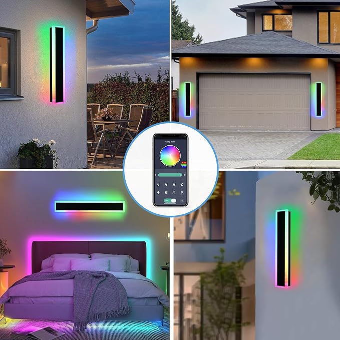 MELUCEE 2 Pack 32 Inch Long Outdoor RGB Wall Light Waterproof IP65 LED Wall Mount Lighting Fixture Outside Wall Sconce for House Garage Porch Courtyard Remote Control Included