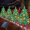 Upgraded 4-Pack Solar Christmas Garden Stake Lights Decorative Xmas Tree Solar Christmas Yard Stake Outdoor Waterproof Pathway Lights for Garden Patio Yard Decorations