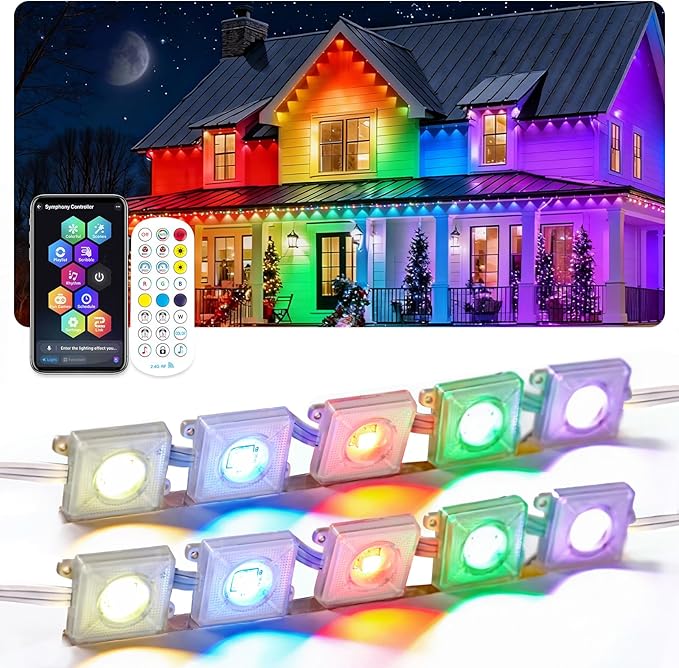 Permanent Outdoor Lights For House 59ft- RGB Led Lights Waterproof Timer Auto On/Off Alexa &amp Google Assistant Compatible Halloween Christmas Decorations For Eaves Garden Roofline Patio Porches