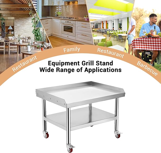 Stainless Steel Table 36x28 Inch Commercial Work Table with Wheels 1000 lbs Capacity Adjustable Shelf Heavy-Duty Equipment Grill Stand for Kitchen Restaurant BBQ