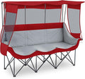 3 Person Camping Chair with Canopy Shade 700lbs Heavy Duty Oversized Beach Camping Chair with Thick Cushion Cup Holder and Carry Bag Foldable Portable Sofa for Lawn Beach Outdoor(Dark Red)
