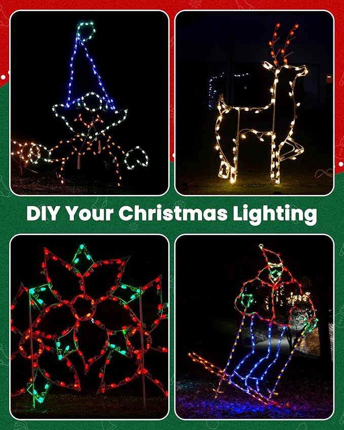 Brightown C9 Light Strand 50FT Green Cord Outdoor String Lights Christmas Stringer with 12 Socket Spacing C9/E17 Intermediate Base Indoor/Outdoor Stringer Set for Christmas Decor Patio