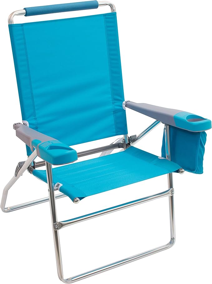 Rio Brands 17 Extended Height 4-Position Folding Beach Camping Lawn Chair Light Blue