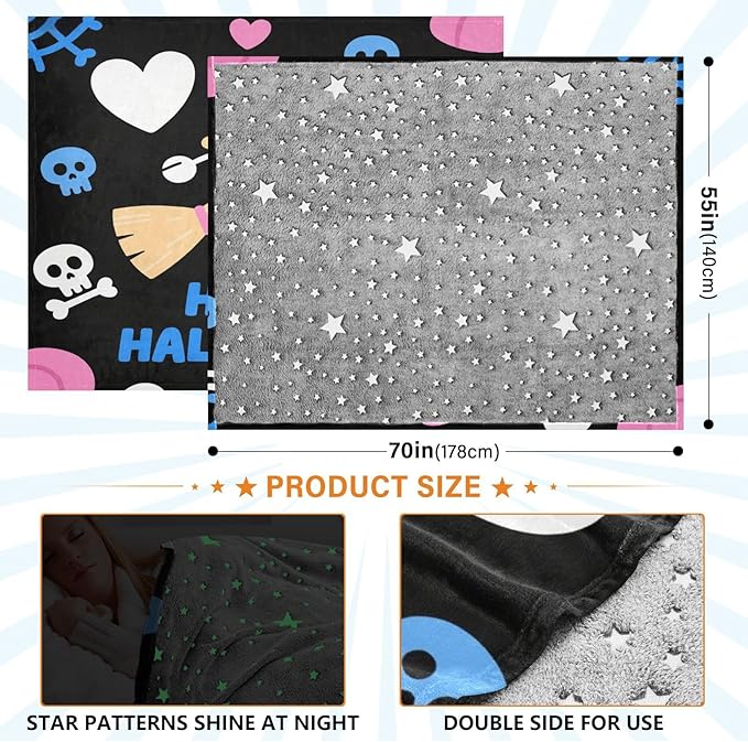 Blankets For Couch Halloween Witch Heart Black Blue Blankets &amp Throws 50'' x 70''