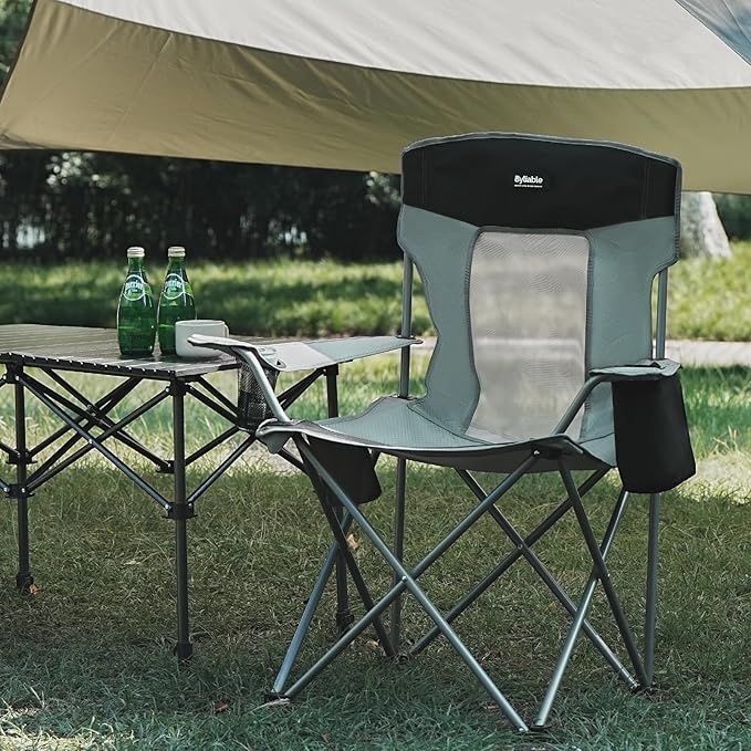 Camping Chairs Lawn Portable Foldable Camp Folding Lightweight Chair for Adults with Drink Holder and Cooler Pouch Outdoor for Camping Lawn Sports Picnic Music Festival Gray Black