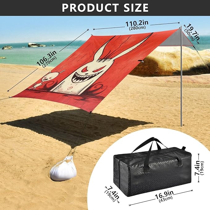 Beach Tent Sun Shelter Gothic Devil Rabbit Lightweight &amp Easy Setup Beach Shade Canopy for Camping Fishing