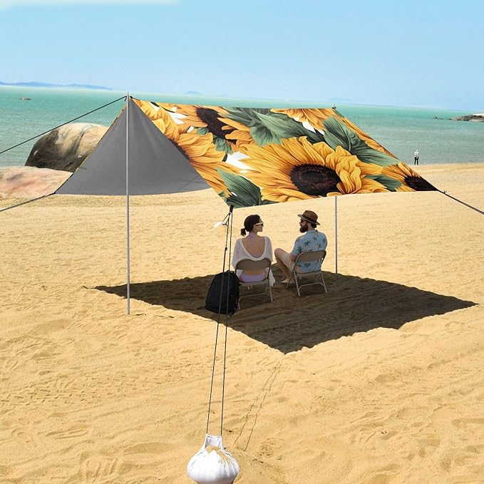 Sunflower Flower FloralCamping Sun Shelters 9.2 x 10.5 FT Beach Canopy Tent Sun Shade with Carrying Bag for Camping Trips Fishing Backyard Fun or Picnics 21340055