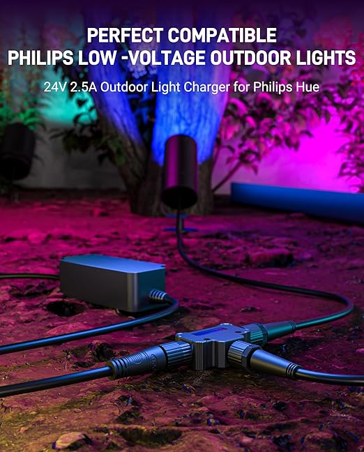 60W Power Supply for Philips Hue Outdoor Low Voltage Lighting Weatherproof Power Adapter Replacement for Lily Spot/XL Spot Calla Pedestal Econic Pathway Amarant Light Bar (6.9Ft)