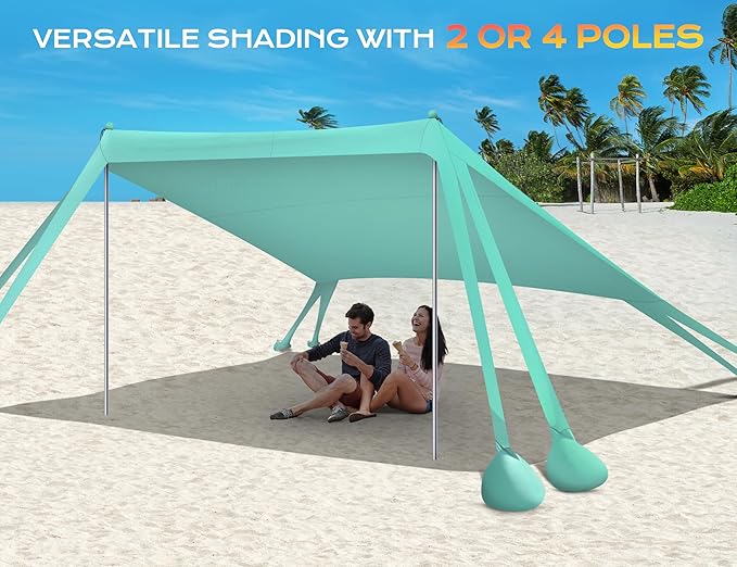 Rengue Beach Tent Beach Canopy UPF50+ UV Protection 10x10ft Beach Shade Sun Shelter with 8 Sandbags Sand Shovels Ground Peg Stability Poles for Camping Fishing Picnic Backyard Fun Light Green