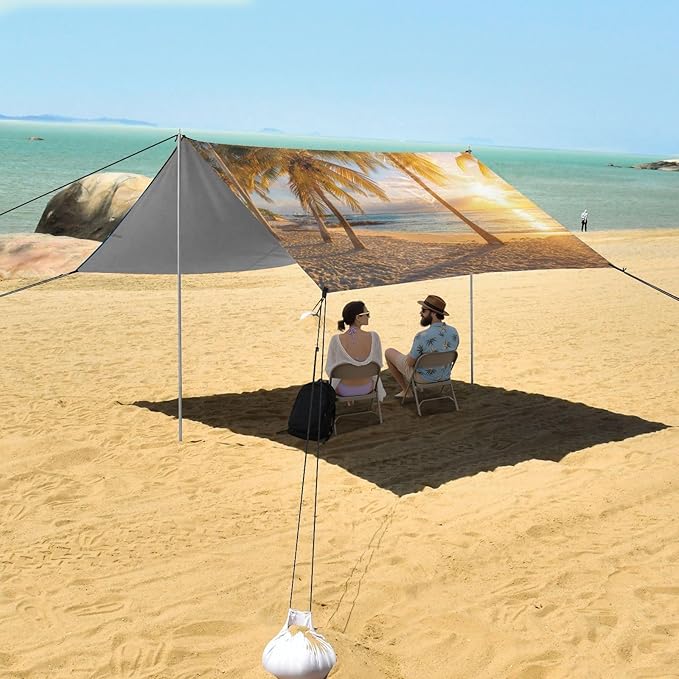 Bolaz Beach Canopy Tent Sun Shade9'×10.5' Large Family Beach Shade UPF50+- Outdoor Shade for Camping Trips FishingBeautiful Sunset4